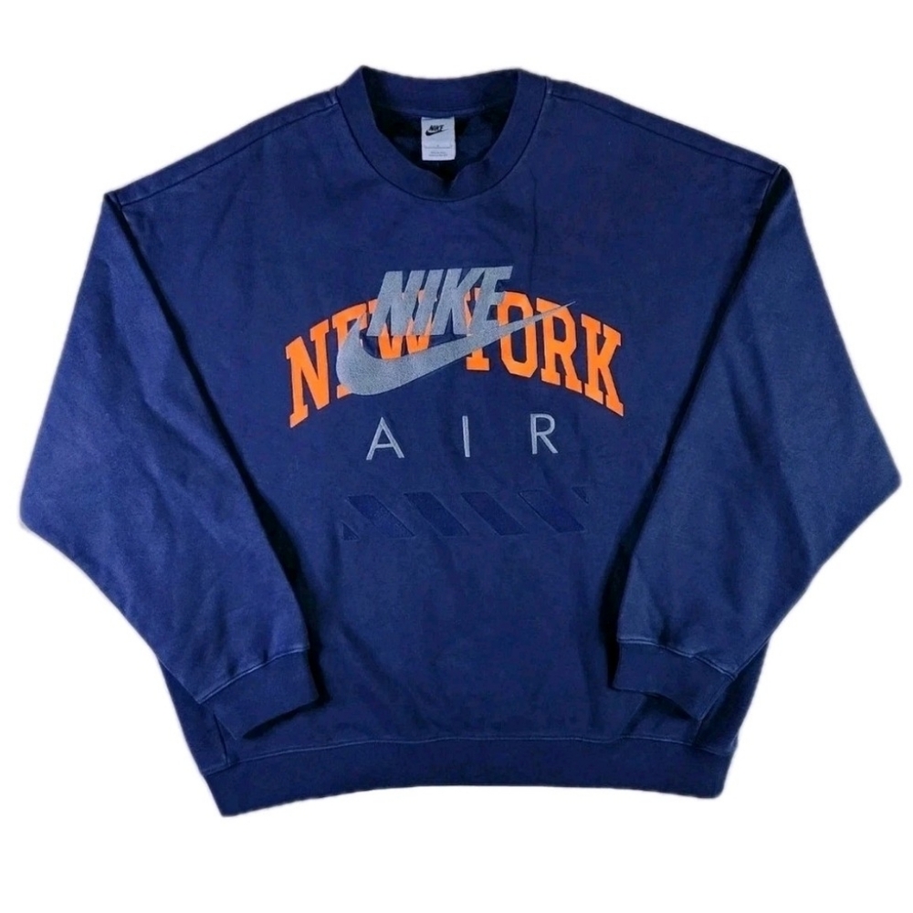 Nike Air NYC Fleece Crew Neck Sweatshirt Large Blue Embroidered Sportswear Retro